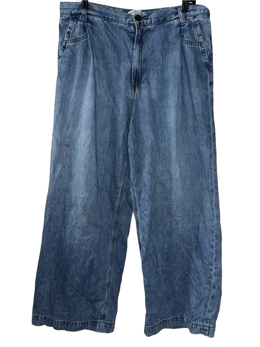Scotch & Soda Flatiron Blue Wide Leg Pleated Denim Jeans Women’s Size 14 / 32